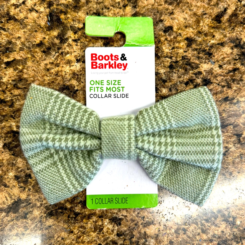 Boots and Barkley  Bow Tie Collar Slide, Green Plaid for Dogs